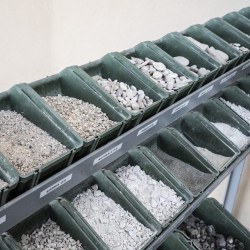 Types of gravel and aggregates cataloged within an extraction quarry
